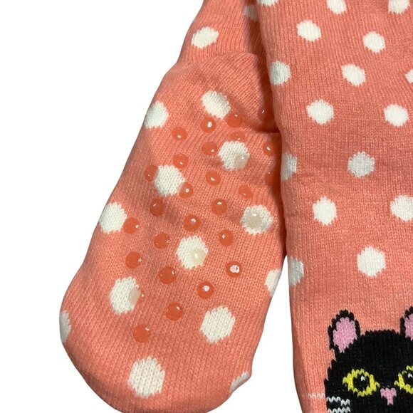 Thermal Cozy Fuzzy Black Cat Animal Sherpa Fleece-lined Non-Skid Slipper Socks - Picture 3 of 5